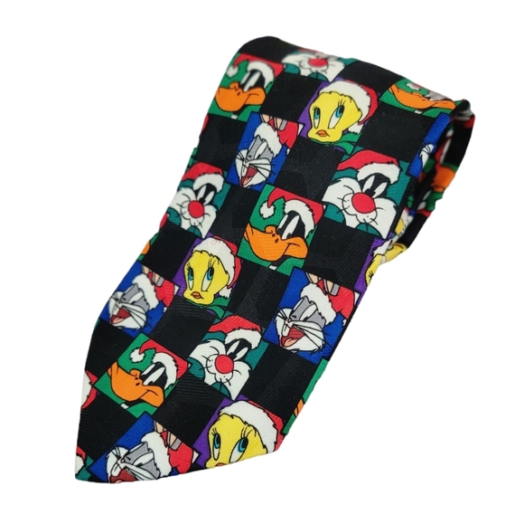 Vintage 90's Looney Tunes Mania Christmas Holiday Classic Necktie OS - Picture 1 of 4